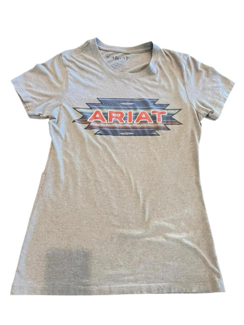 ARIAT T shirt Boys short sleeve Aztec Ariat logo Sz Small Youth Tan 2654.6
